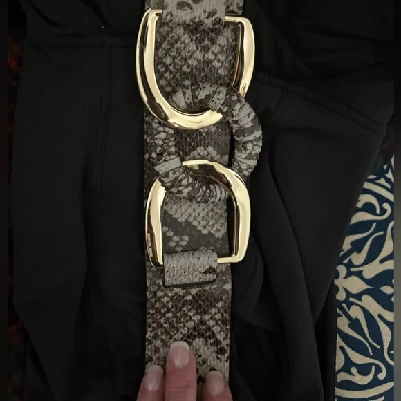 Michael Kors Gray Snakeskin-Print Leather Belt with Gold Hardware - Picture 1 of 9